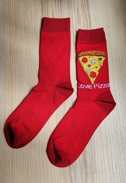 Piece of Pizza Pattern Cozy Socks in Red