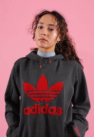 GREY AND RED ADIDAS TREFOIL HOODIE