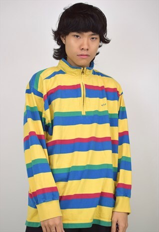 VINTAGE 90S PAUL & SHARK MULTI STRIPE 3/4 ZIP