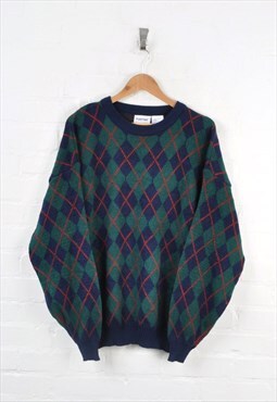 Vintage Patterned Knitwear Jumper Navy/Green XL