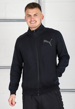 Vintage Puma Jumper in Black Zip Up Sports Sweater Small