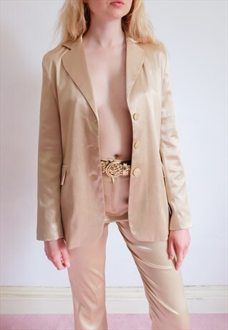 VINTAGE 90S GOLD GLAM BLAZER AND TROUSERS SUIT