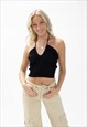 JUSTYOUROUTFIT BLACK KNITTED BACK TIE HALTERNECK CROP TOP 