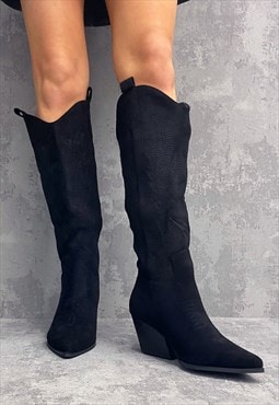 Black Suede CowBoy Boots