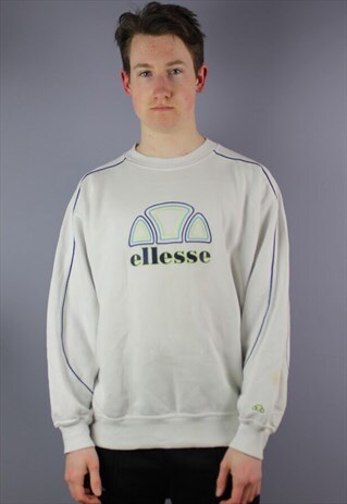 VINTAGE ELLESSE SWEATSHIRT IN BLUE WITH EMBROIDERED SPELLOUT