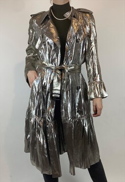 Burberry Runway Reflective Silver Double Breasted Coat