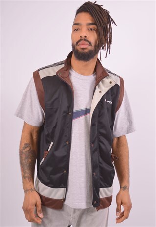 VINTAGE CHAMPION TRACKSUIT TOP JACKET SLEEVELESS BLACK