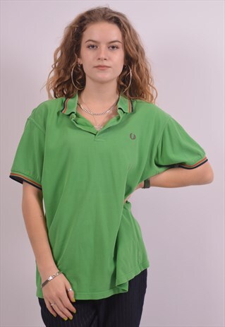 FRED PERRY WOMENS VINTAGE POLO SHIRT MEDIUM GREEN 90S