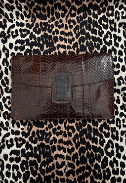 70's Vintage Brown Leather Envelope Shoulder Clutch Bag