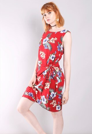 VINTAGE 80S HAWAIIAN FLORAL WRAP DRESS