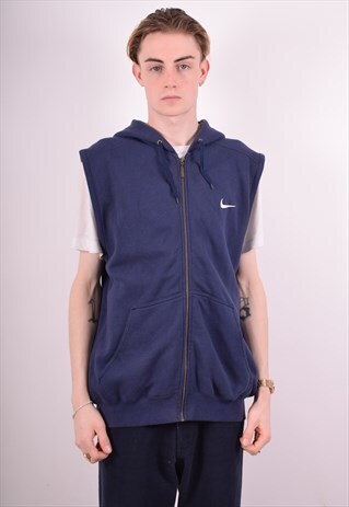 NIKE MENS VINTAGE HOODIE JACKET SLEEVELESS MEDIUM BLUE 90S