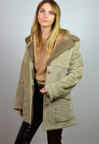 VINTAGE 70S LIGHT BEIGE SHEEPSKIN SHEARLING COAT