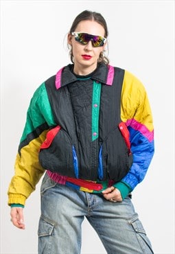 Vintage 80's puffy jacket in rainbow multi colour ski puffer