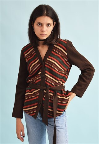 70'S RETRO MOD STRIPED KNIT CARDIGAN TOP