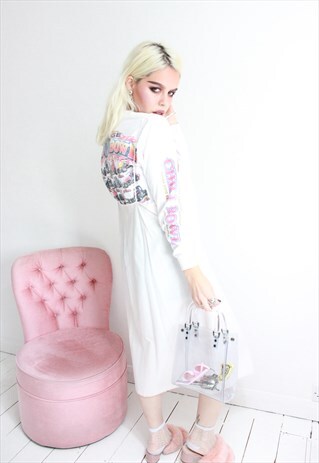 VINTAGE 70S WHITE LACE TRIM OVERSIZED SLIP DRESS
