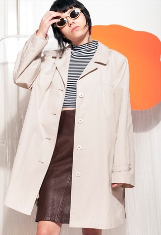 VINTAGE TRENCH COAT 70S BEIGE MINIMALIST LONG JACKET