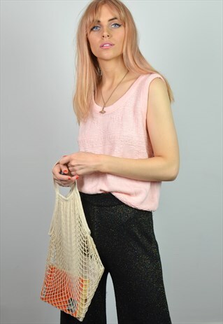 RETRO WHITE STRING / NET REUSABLE TOTE BAG