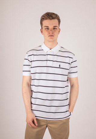 RALPH LAUREN STRIPED POLO SHIRT IN WHITE