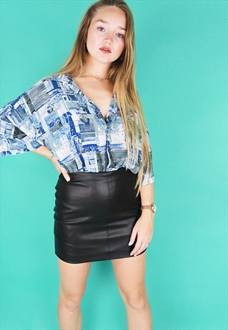 BLUE & WHITE ABSTRACT PRINT OVERSIZED SHORT SLEEVED SHIRT