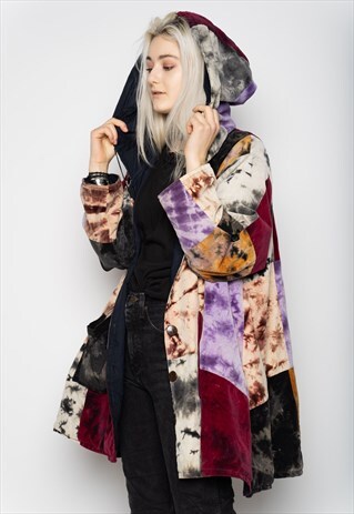 BLACK WHITE PURPLE RED TIE-DYE VELVET CAP COAT ONESIZE