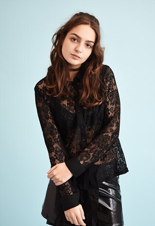 90'S RETRO Y2K ABSTRACT PATTERN SHEER BLOUSE TOP