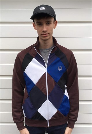 MENS VINTAGE 80S FESTIVAL FRED PERRY JACKET PATTERNED ZIPPER