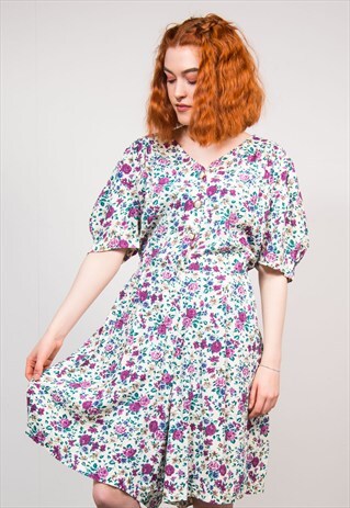 VINTAGE 90'S CREAM FLORAL PATTERN SUMMER BOHO PLAYSUIT