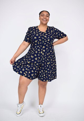 VINTAGE 90'S NAVY SUNFLOWER PRINTED PLAYSUIT