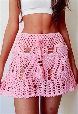 Baby pink crochet skater skirt