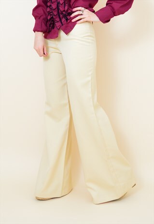 VINTAGE 70S CREAM FLARED LOW RISE TROUSERS