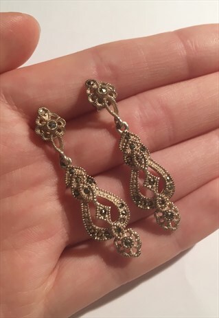 WOMENS VINTAGE EARRINGS 925 SILVER DANGLY EARRINGS PATTERNED