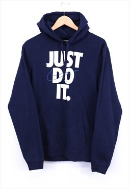Vintage Nike Hoodie Navy With Large White Spellout Print