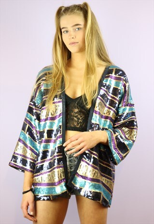 GLITTER MAP SEQUIN KIMONO