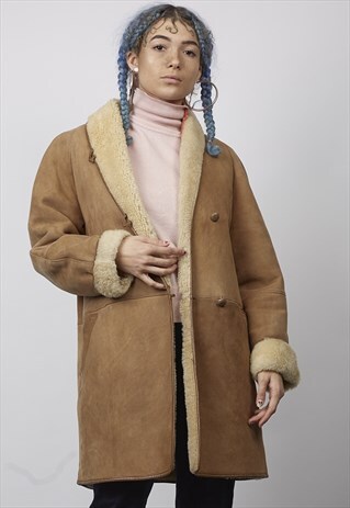 VINTAGE 80'S CLASSIC TAN SHEEPSKIN COAT
