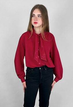 80's Vintage Dark Red Golden Gate Pussy Bow Blouse