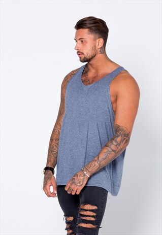ESSENTIAL BLANK TANK TOP VEST - HEATHER NAVY BLUE