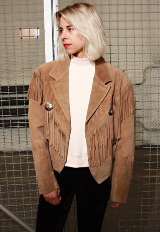 VINTAGE 70' CLASSIC LIGHT BROWN SUEDE JACKET WITH FRILS