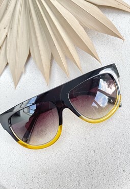 Black Yellow Wraparound Square Oversized  Sunglasses