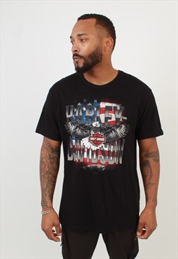 Mens Vintage Harley Davidson Graphic eagle USA black t shirt