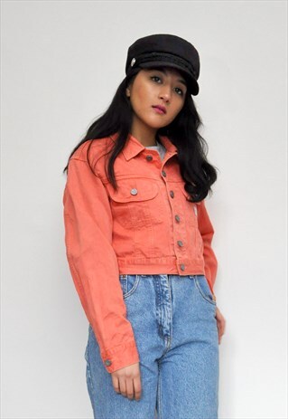90S CALVIN KLEIN CROPPED DENIM JACKET PEACH