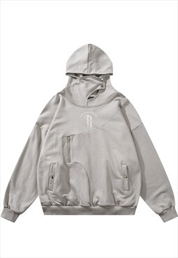 Gorpcore hoodie utility pullover raised neck grunge top grey