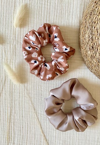 SET OF 2 SCRUNCHIES - LEOPARD AND MINK