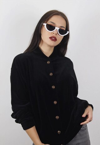 VINTAGE BLACK VELVET BOMBER JACKET