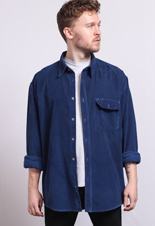VINTAGE CORDUROY CORD SHIRT BLUE