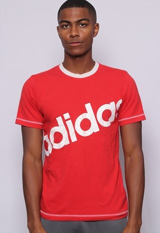 Vintage Adidas Print Spellout Logo T-Shirt Red