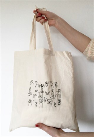 TOTE BAG IN NATURAL WITH DOG EMBROIDERY