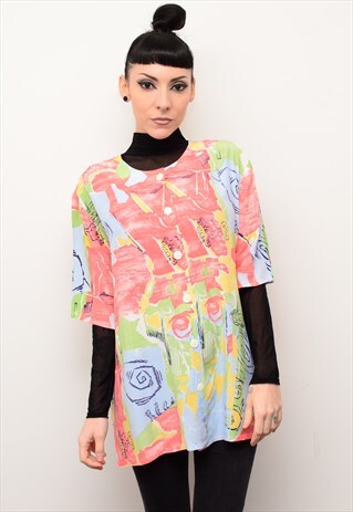 VINTAGE 90'S ABSTRACT FUNKY PATTERNED OVERSIZED SHIRT