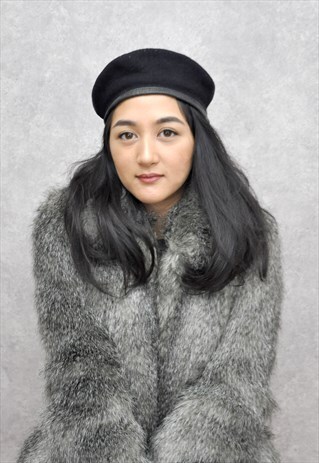 90S LEATHER TRIM NAVY BERET