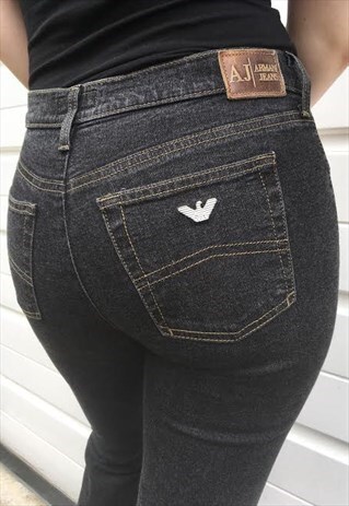 WOMENS ARMANI BLACK GREY DENIM BOOTCUT SKINNY BOHO JEANS
