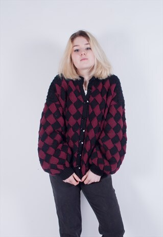 VINTAGE CHUNKY 80'S PATTERNED CARDIGAN